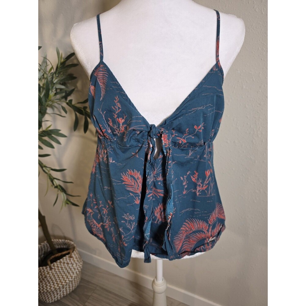The Lazy Poet Women’s Small Boho Floral Front Tie Tank Teal Coastal Resort Top
